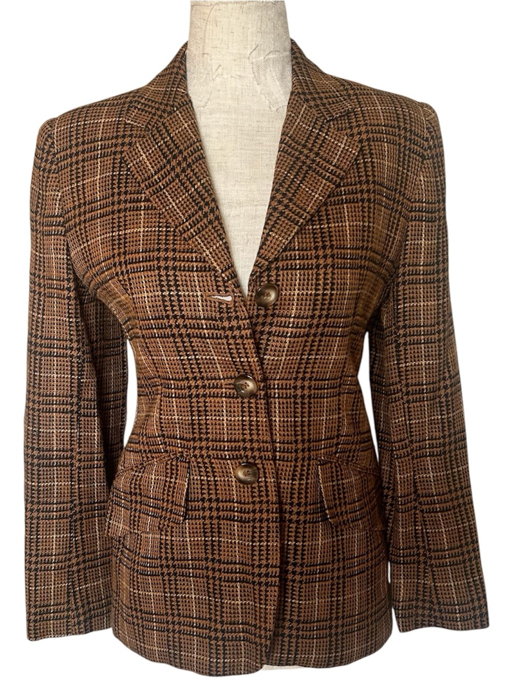 Jones New York Brown Houndstooth Tailored Blazer
